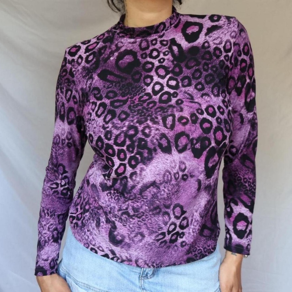 Purple Leopard Print Mock Neck Top
